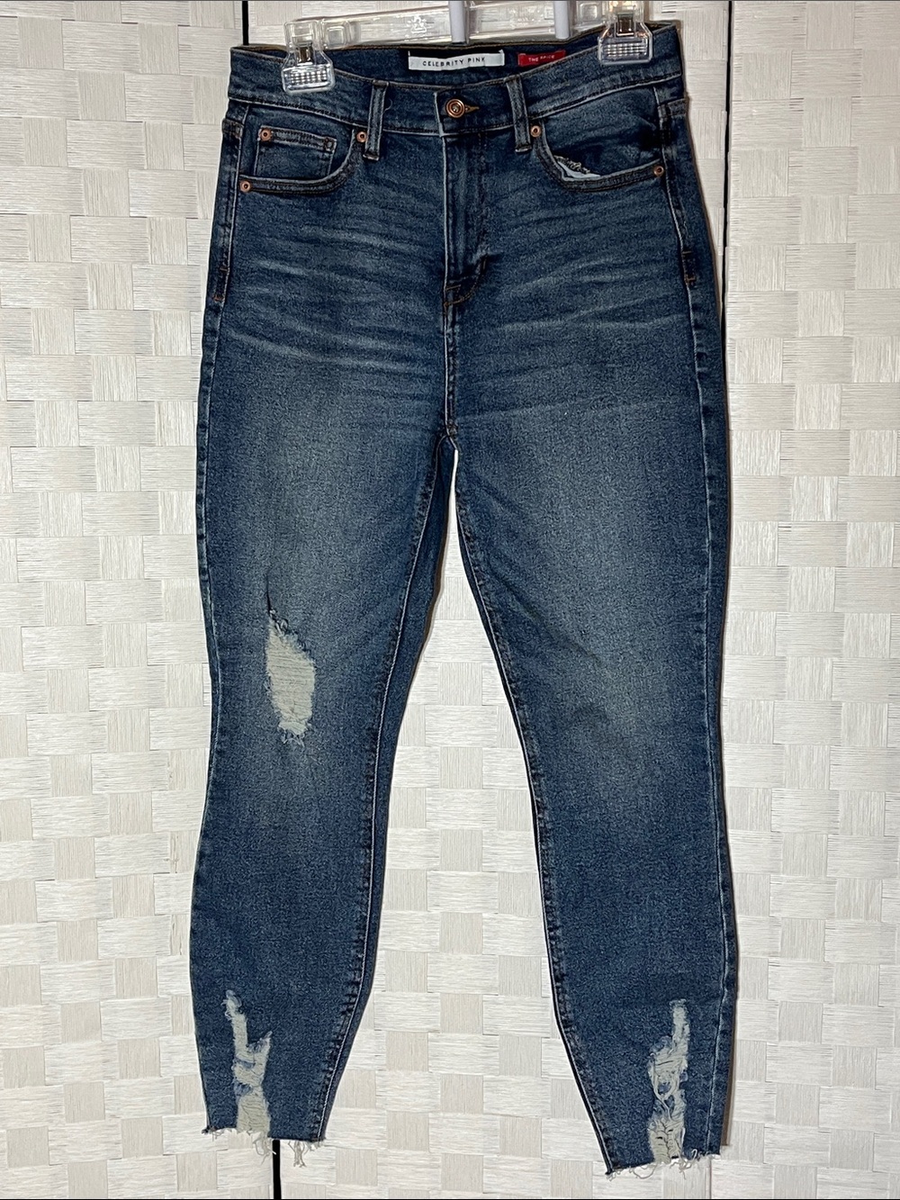 Celebrity Pink Women's Dark Wash Ripped Skinny Jeans